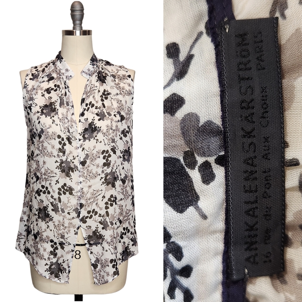 ANIKALENASKARSTROM Semisheer Floral Gauze Cotton Sleeveless Tunic Top FR 38 US 6